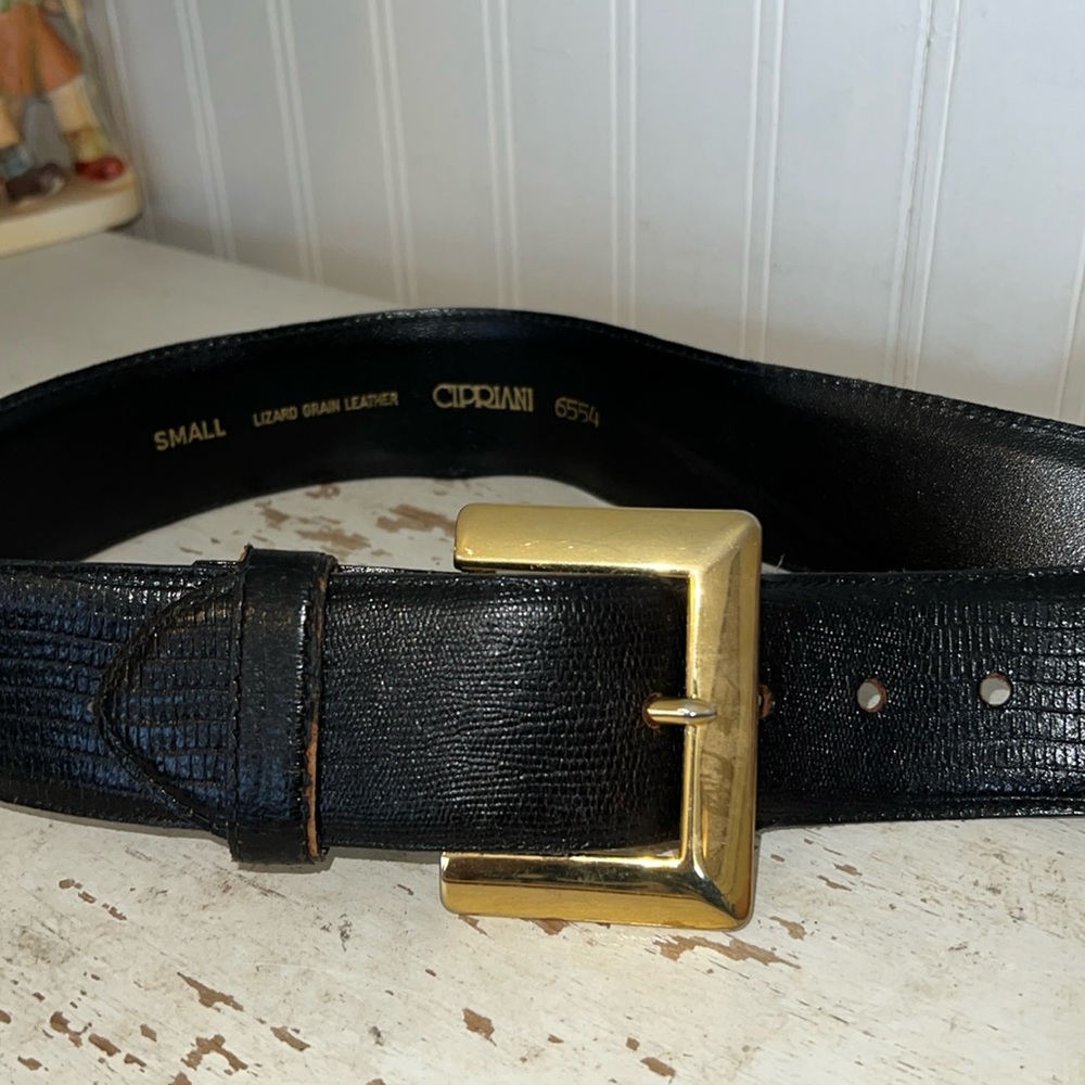 Vintage Cipriani wide Y2K lizard grain leather belt